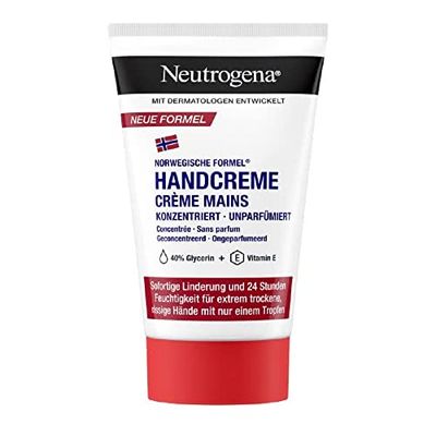 Neutrogena Handkräm koncentrerar oparfymerad, lugnande fuktkräm med 40% glycerin E-vitamin, omedelbart fuktgivande handkräm för mycket torra händer (50 ml)