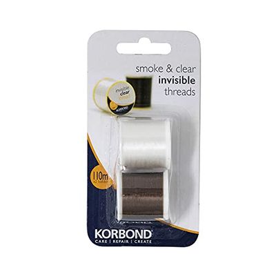 Korbond Lot de Fils Invisibles Transparent ET FUMÉ 220 m de Fil - 2 bobines de 110 m - Invisible sur Les Tissus clairs et foncés
