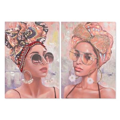 Home ESPRIT Quadro coloniale Africano 70 x 3 x 100 cm (2 Pezzi)