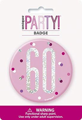 Unique Party 83535 Roze Nummer 60 "Verjaardag Badge Zilver | 1 St., Leeftijd