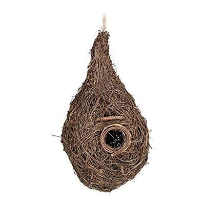 Relaxdays Nido per Uccelli e Roditori, con Cordino, a Goccia, Rifugio o Passatempo, 30x16x16 cm, in Lygodium, Naturale, bambù, 1 pz
