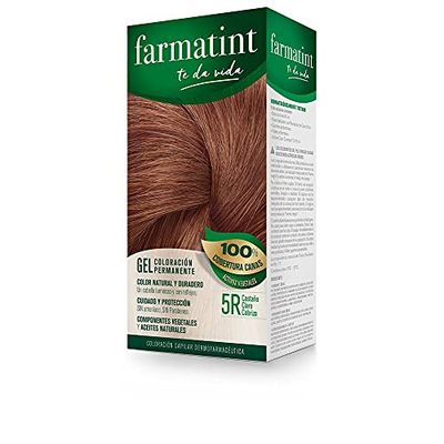 Farmatint 5R Castaño Claro Cobrizo. Tinte permanente. Cabello natural y color duradero. Sin amoníaco ni parabenes ni parafinas ni siliconas.
