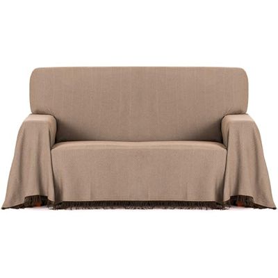 ECOMMERC3 Plaid Multifonction réversible en Tissu Jacquard avec Franges, Taille 230 x 260 cm, idéal pour canapé et lit, Respirant et au Toucher Doux, Couleur grillée