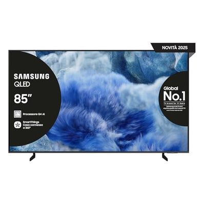 SAMSUNG Smart TV 85'' QE85Q8FAAUXZT QLED 4K, Q8F, Q4 AI Processor, 4K Upscaling, OTS Lite, Air Slim Design, 100% di Volume Colore con Quantum Dot, edizione speciale PACCHETTO INTRATTENIMENTO, 2025