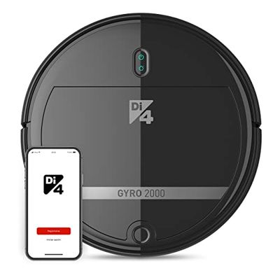 Di4 Gyro 2000 Robot Aspirateur 4en1, Aspire, Balaie, Frotte et Serpillière, 2000PA, APP Control Alexa et Google Home, 5 Programmes de Nettoyage, Auto Rechargeable, Programmable, 120min d'Autonomie