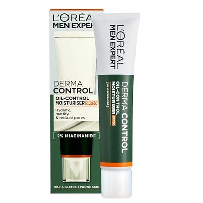 L'Oréal Paris Men Expert Crema Viso Idratante, Per Pelli a Tendenza Acneica, Pelle Più Uniforme e Meno Grassa in 7 Giorni, Con SPF 30 e 2% di Niacinamide, Derma Control, 40 ml