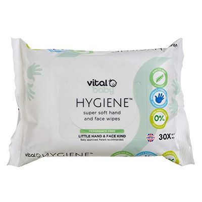 vital baby HYGIENE Super Soft Hand and Face Wipes, 30 Pack, Gentle Cleansing Wipes, Fragrance Free, Hypoallergenic, Alcohol Free, 443937,30 Count (Pack of 1)