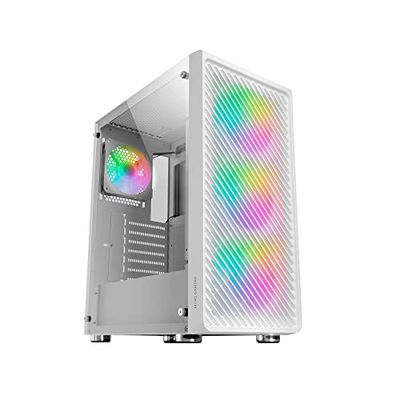 Mars Gaming MC-F White, ATX Gaming Semitower, Full Tempered Glass Window, Metal-Mesh Front, 4x 120mm ARGB Fans