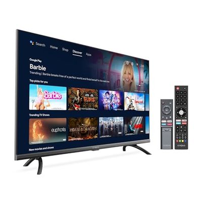 Strong SRT32HD5553 TV 32 pollici HD Smart Android TV Triplo Tuner DVB-T2/C/S2; Wifi integrato; H.265; 10 bit; CI; google assistant; 2 HDMI 2.0; Borderless 1,6 mm. Bluetooth. Doppio Telecomando