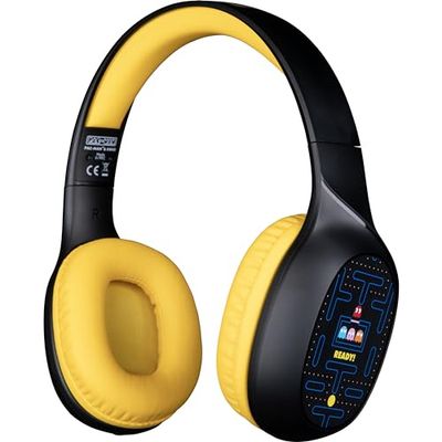 Konix Pac-Man Auriculares inalámbricos Bluetooth 5.3 para teléfonos Inteligentes y tabletas - Autonomía de 30 Horas - Cable Jack de 3,5 mm - Negro y Amarillo