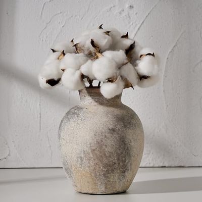 SIDUCAL Ceramic Rustic Farmhouse Vase | 6 Inch White Pottery Boho Decorative Flower Vase for Table, Living Room, Bathroom, Shelf, Mantel Decoration