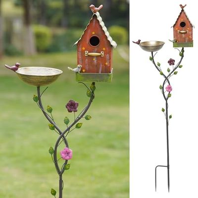 HLQMFHT Baños para pájaros de 56 Pulgadas de Alto para Exteriores, Cuenco de baño de pájaros de Metal, Bandeja de Semillas de comedero de pájaros, Casas de pájaros para Exteriores, decoración de