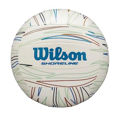 Wilson Volleyball SHORELINE Eco, Gen Green, inlägg med biobaserat sockerrör EVA, utomhus, strandvolleyboll, vit/blå