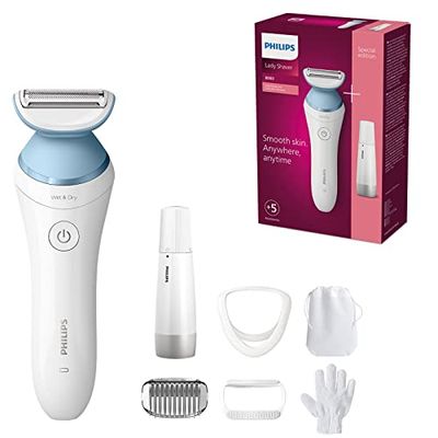 Philips Afeitadora de Mujer Serie 8000, 5 accesorios, Incluye Depiladora Facial, Guante Exfoliante, Peine Guia y Cepillo de Limpieza, BRP166/91, Blanco