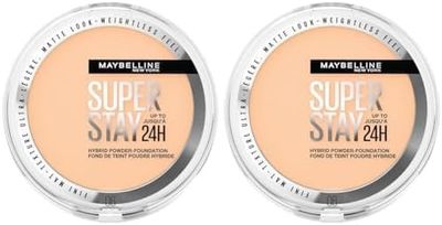 Maybelline Powder Foundation, Long-lasting 24H Wear, Medium to Full Coverage, Transfer, Water & Sweat Resistant, SuperStay 24H Hybrid Powder Foundation, 06 (Pack of 2)