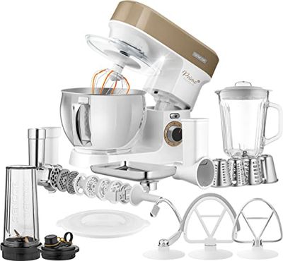 Sencor - Robot per pasticceria multiuso, robot da cucina ad alta potenza, motore da 1200 W, con Illuminazione a LED, 6 velocità, funzione a impulsi e 2 programmi NutriSmart, kit di accessori completo, marrone, 3787