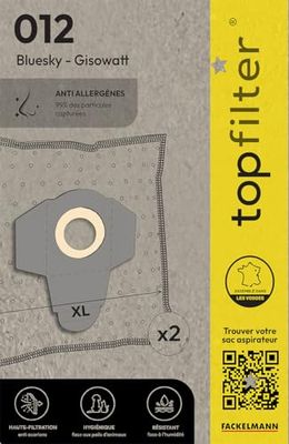 TopFilter 012, 2 sacs aspirateur pour Bluesky, Gisowatt, boîte de sacs d'aspiration en non-tissé, 2 sacs à poussière (60 x 30 x 0,1 cm), Blanc