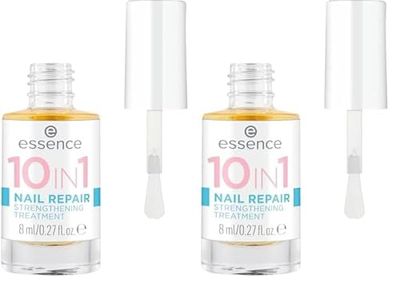 Essence Cosmetics essence 10IN1 NAIL REPAIR STRENGTHENING TREATMENT soin réparateur pour ongles, augmentant le volume, raffermissant, polissant, translucide (8ml) (Lot de 2)