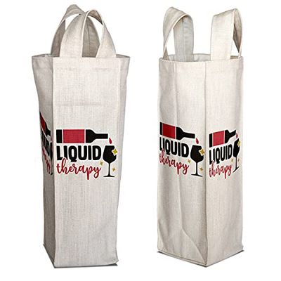 Bonamaison Bolsa de Vino de Lona de algodón con impresión Digital, Bolsa de Botella, Tapas de Botella de Vino, Bolsa de Soporte para Vino, tamaño: 16,5 x 31,5 x 7,5 cm