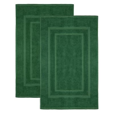 NatureMark Set van 2 Badstof Badmatten, 100% Katoen, 50x80cm, Donkergroen