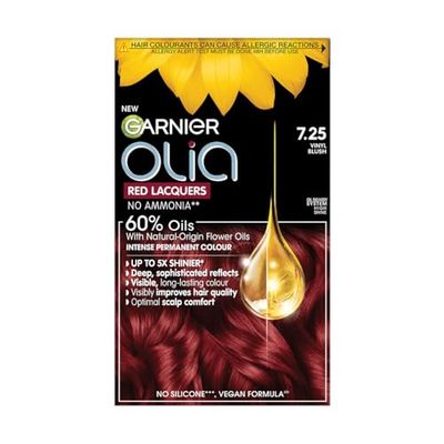 Garnier Olia Red Lacquers Permanent Hair Dye, Full Grey Coverage, Intense Shine & Softness, Ammonia & Silicone-Free, Shade: 7.25 Vinyl Blush