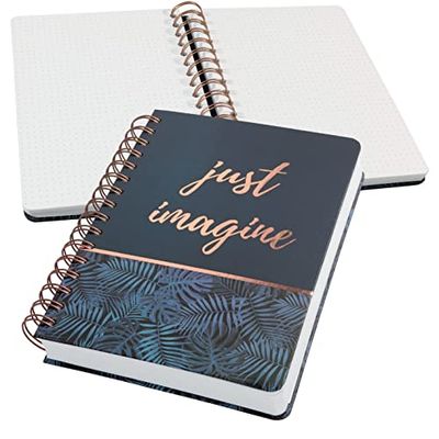 SIGEL JN603 Blocco spiralato Jolie, copertina rigida, 240 pagine a punti, circa A5, motivo tropicale, bianco/nero/rosa
