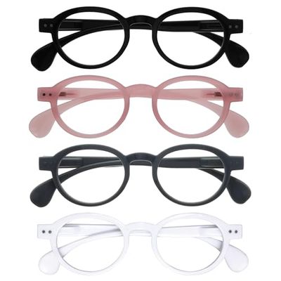 OPULIZE OCA Occhiali da lettura - Pacco da 4 - Montatura Moderna Retró Rotonda - Nero Rosa Grigio Bianco - Uomini Donne - Cerniere a molla - RRRR54-147W - +2.00