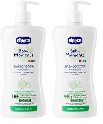 Chicco Bagnodoccia Baby Moments, Con Ingredienti di Origine Naturale, Pulisce la Pelle Delicata del Bambino, Bagnodoccia Bambino, Bagnetto, 500 ml (Confezione da 2)