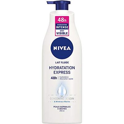 NIVEA Latte Fluido Idratazione Express 48h, Cura del corpo per pelli normali a secche, Latte per il corpo arricchito con concentrato di cura NIVEA & Minerali Marini, 250 ml