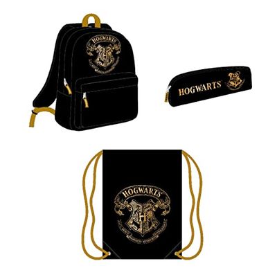 CERDÁ LIFE'S LITTLE MOMENTS Ensemble d'École, Trousse et Sac à Cordons pour Enfants de Poudlard | Idéal pour la Rentrée des Classes, Dos Scolaire Garçon, Noir, 30 x 41 x 13,5 cm