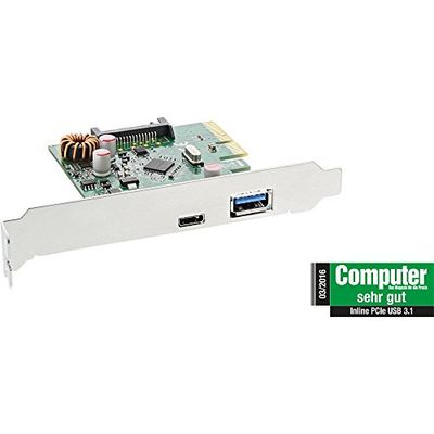 InLine 22307 Scheda USB 3.1 Host-Controller Aggiuntiva, 2 Porte Esterne, PCI, Nero