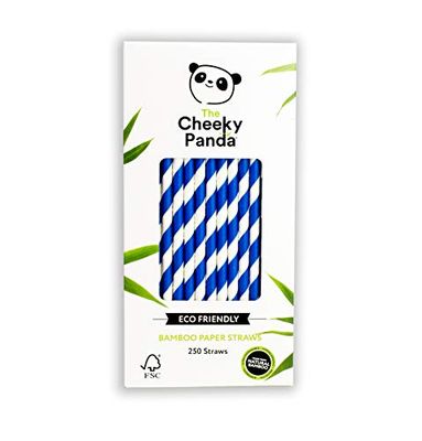 The Cheeky Panda Bamboo Paper Straws | 250 Coloured Drinking Straws with Blue Stripes