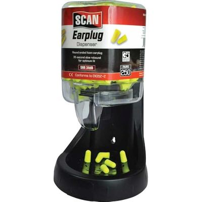 Scan Ear Plug Dispenser, Wall Mounted or Free Standing, Noise Cancelling Reduction of SNR 38dB Hearing Protection – 250 Pairs