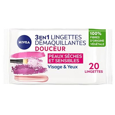 NIVEA Miękkie chusteczki do demakijażu do skóry suchej i wrażliwej 100% włókna roślinne (6 x 20 szt.), płyn do demakijażu do twarzy, oczu i ust, chusteczki czyszczące 3 w 1-120 sztuk