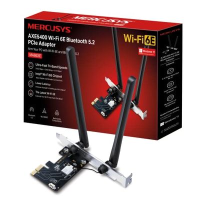 TP-Link PCIe AXE5400Mbps WiFi 6E Bluetooth 5.2, chipset Intel Wi-Fi 6E, WPA3, MU-MIMO, OFDMA, WLAN-kort, trebandshastighet, stöder Windows 10, 11, Mercusys MA86XE