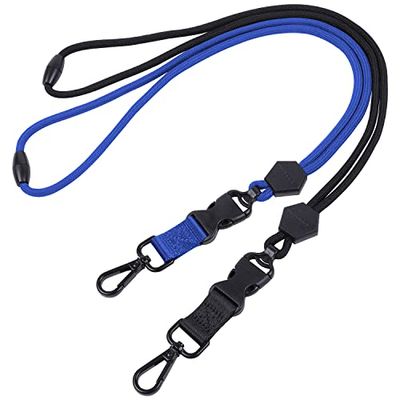 Wisdompro 2 Pack of 23 inch Durable Round Cord Adjustable Lanyard with Safety Breakaway Buckle, Detachable Buckle and Heavy Duty Metal Hook for ID Card Badge Holder and Keys - Black and Blue
