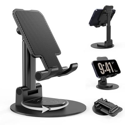BHHB Support Téléphone, Support Telephone Bureau Porte Telephone Pliable, Support iphone avec Rotatif à 360° Compatible iPhone Samsung Huawei iPad Mini Tous Les Smartphones - Noir
