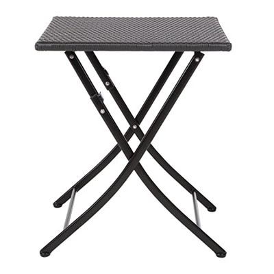 Bolero Table carrée pliante rotin PE, noir, pieds en acier, 710 (H) x 600 (L) x 600 (P) mm, plateau en polyéthylène résistant aux intempéries, usage domestique ou professionnel, GL302