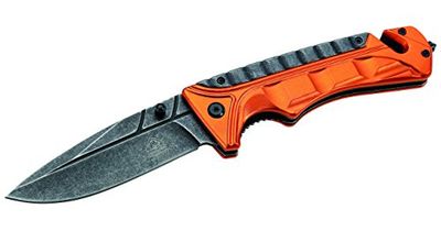 Puma Tec Cuchillo de Rescate Unisex para Adultos, Acero Aisi 420, Liner Lock, cáscara de Aluminio, rompecristales, Cortador de cinturón de Seguridad, Gris, M