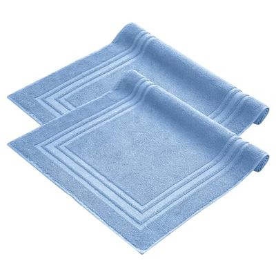 Komfortec Badrumsmatta set i 2 delar, frottéduschdraperi, tvättbar duschmatta och badmatta, 600 g/m² och 100% bomull, absorberande och snabbtorkande, 50 x 70 cm, ljusblå