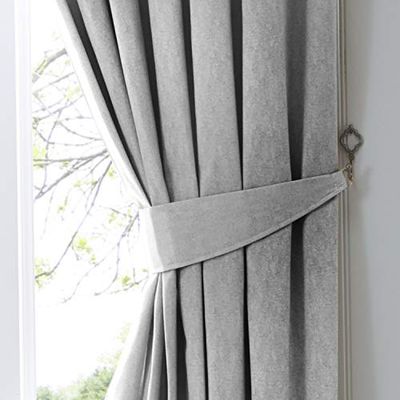 Fusion Dijon Tapetes prateados (65 x 10 cm), 2 peças, acessórios para sala de estar/quarto conjunto disponíveis-poliéster algodão, sutiãs de cortina em cinzento, 26 x 4 (2X Tie Backs)