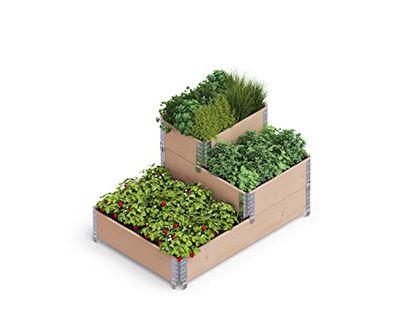 Upyard Quiltad säng – modern upphöjd pall – modulär flerstegsbädd av naturträ för trädgård och terrass, 120 x 80 x 58,5, brun