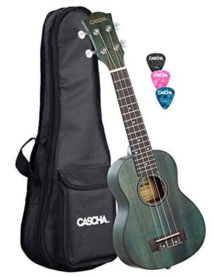 Cascha Sopraan ukelele aquamarine mahonie I ukelele starterkit 3 gekleurde plectrums tas gigbag I sopraan ukelele premium mahonie aquamarijn I kleine Hawaii gitaar voor beginners gevorderden