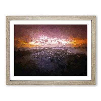 Filey Brigg In North Yorkshire In Abstract Modern Art Framed Wall Art Print, Ready to Hang Picture for Living Room Bedroom Home Office Décor, Oak A3 (46 x 34 cm)
