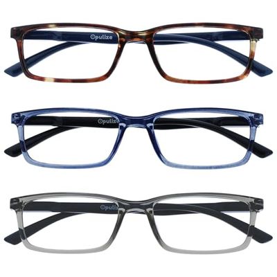 OPULIZE See - Occhiali da Lettura Filtro Set da 3 Luce Blu Montatura Stretta Cerniere a Molla Migliorano il Sonno Gaming Computer Anti Riflesso Marrone Blu Trasparente Grigio Uomo Donna BBB9-237 +2.00
