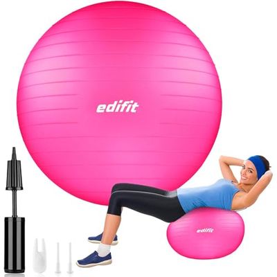 Edifit, Pilatesbal, yoga-accessoires, fitness, verschillende maten, klein, middelgroot, thuistraining (65 cm, roze)