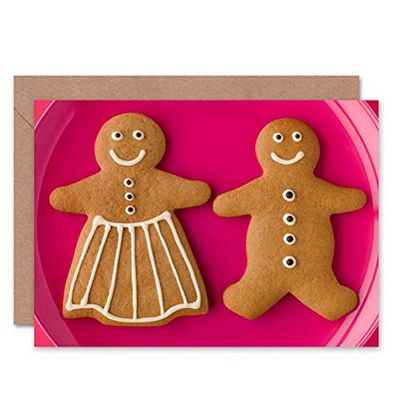 Wee Blue Coo GINGERBREAD MAN WOMAN ROMANCE LOVE PINK CHRISTMAS FOOD BLANK BIRTHDAY CARD