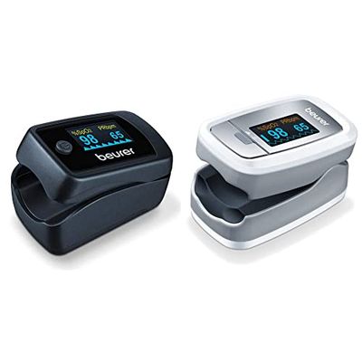 Oxymètre de pouls Beurer PO 45, mesure de la saturation en oxygène, de la fréquence cardiaque et de l'indice de perfusion & PO 30 - Oxymètre de pouls digital, 61 x 36 x 32 mm, 57 gr, blanc et argent