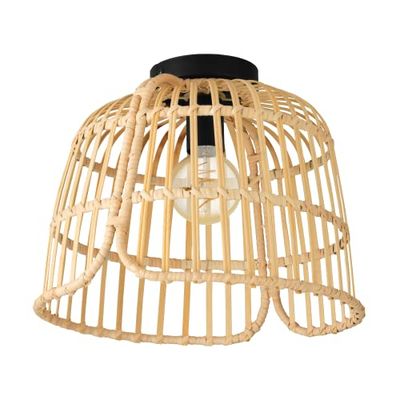 Eglo Luminaire plafonnier Glyneath, lampe de plafond au style bohème et nature, lampe de salon en rotin naturel et métal noir, douille E27