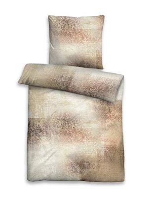 biberna 0636063 Juego de Cama con Fundas de Almohada Satén de algodón mako 1x 155x220 cm + 1x 80x80 cm, Masilla